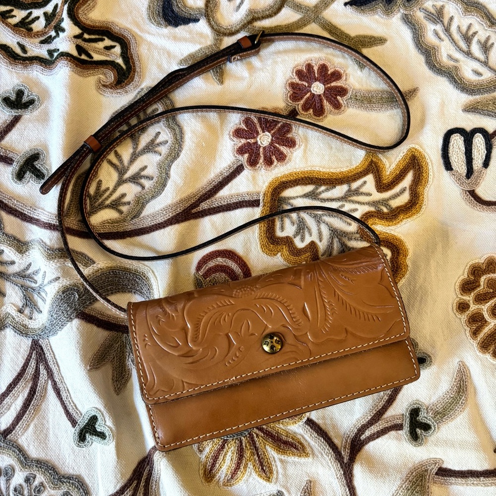 Patricia Nash Brown Leather Embossed Petite Crossbody Bag